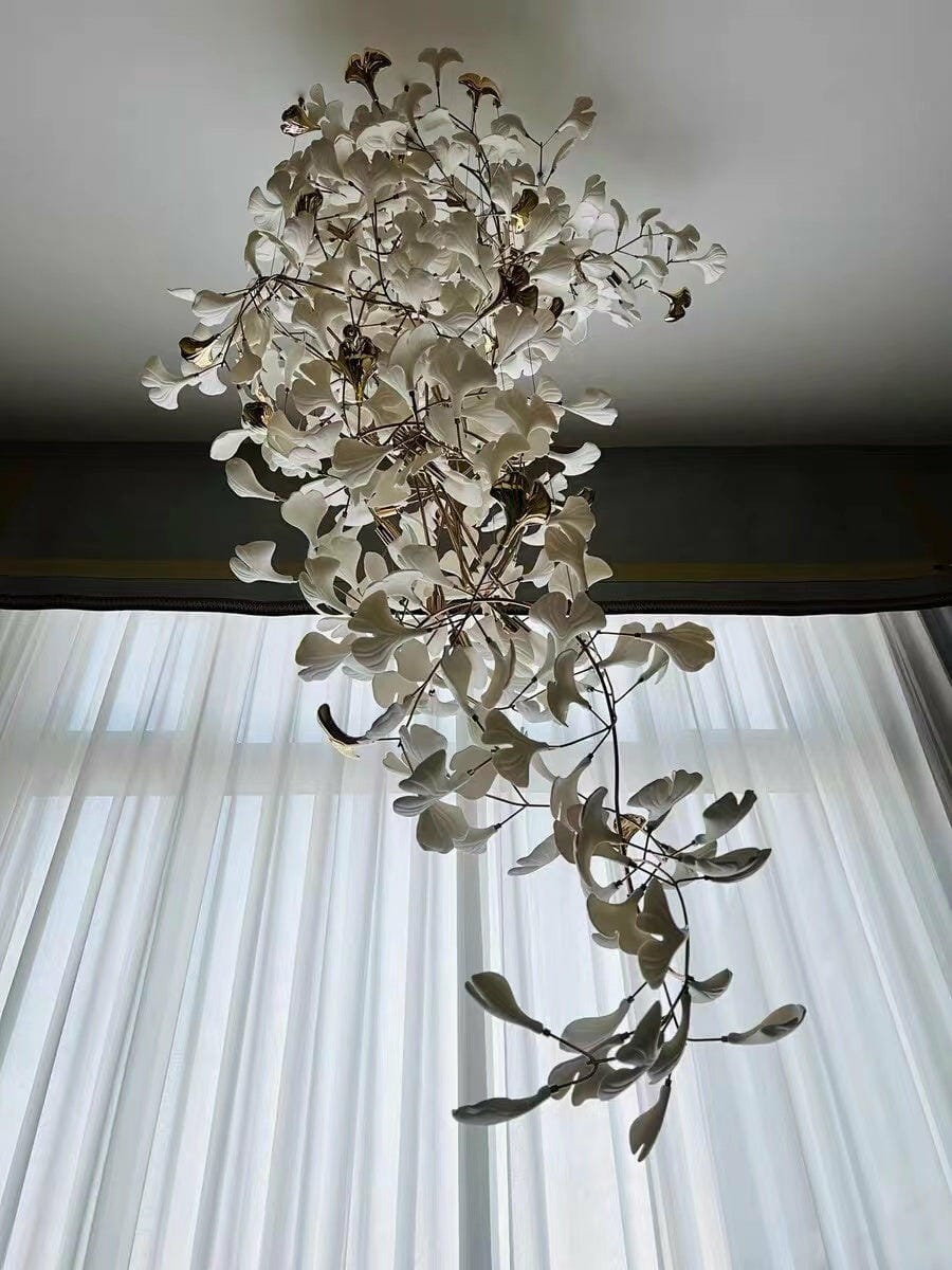 Customer photo review of Gingko Chandelier With Wrapped Porcelain Petals, Brass Column, 4 Sizes