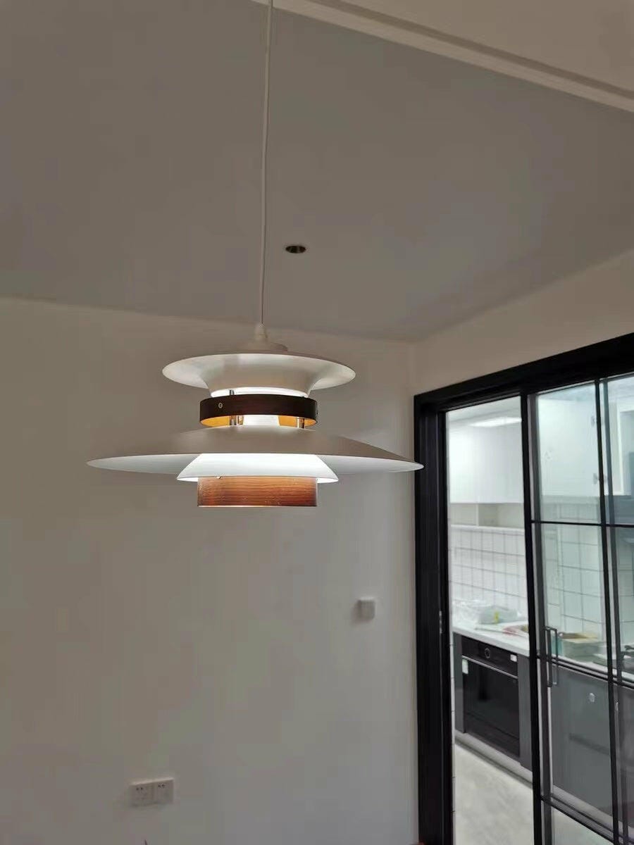 Customer photo review of Pendant Light, Metal Shades on Walnut Rings, 35 cm