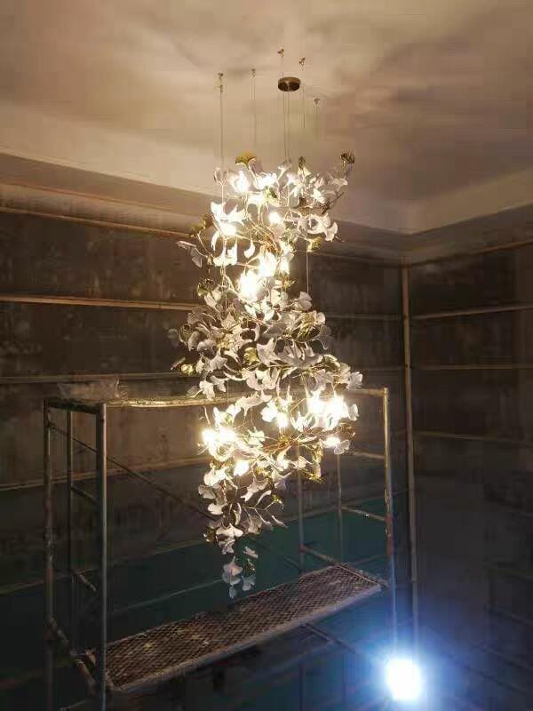 Customer photo review of Ceramic Chandelier Gingko Q, Tiered Leaf Column For Tall Stairwells