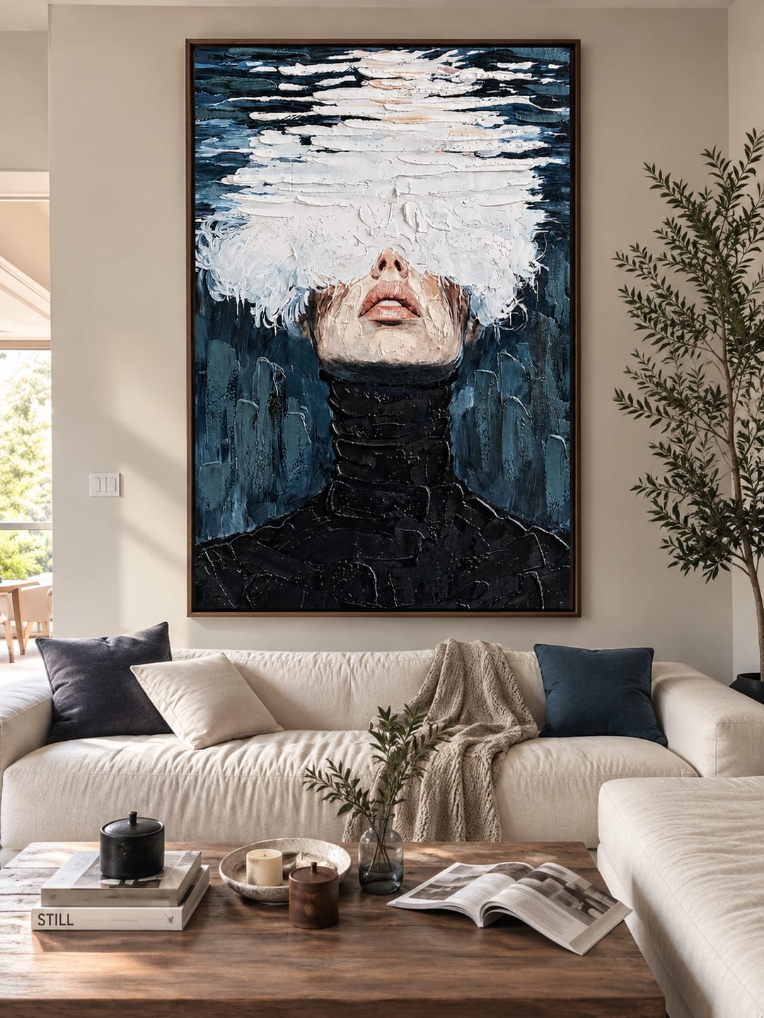 Customer photo review of "Veiled Solitude" – Modern Impasto Monochrome Figurative Oil Painting