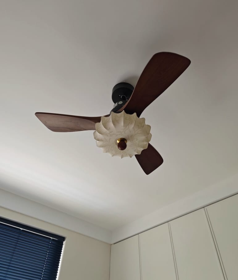 Customer photo review of Walnut Ceiling Fan with Light, Lantern Shade, DC Motor