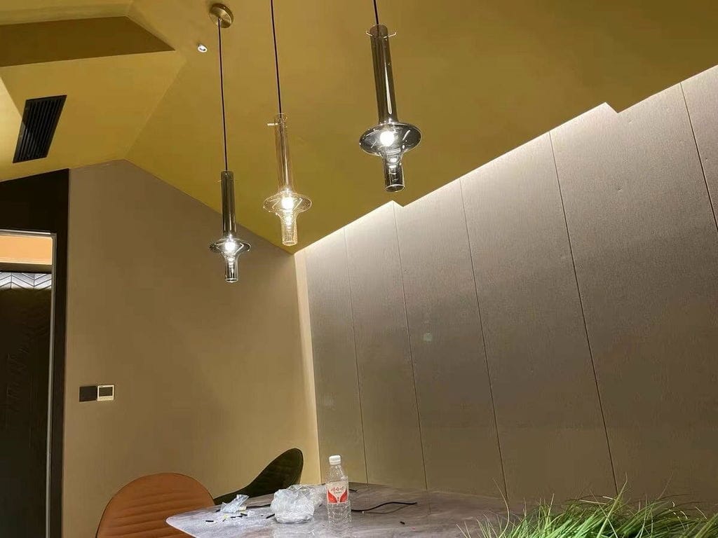 Customer photo review of Tapered Glass Pendant Light, Gold or Black Stems, 46 cm