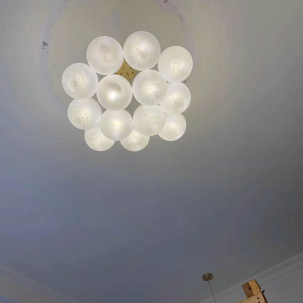 Customer photo review of Frosted Glass Cluster Chandelier, Gold Frame, 7 to 19 Globes