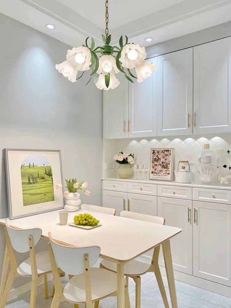 Customer photo review of Green Metal Bouquet Chandelier, White Shades, 32 cm Height