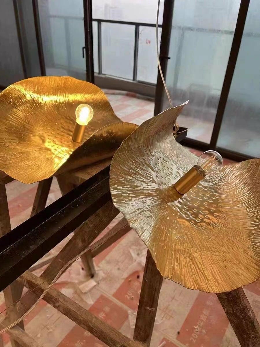 Customer photo review of Hammered Brass Pendant Light, Curved Shade, 1.5 m Cable