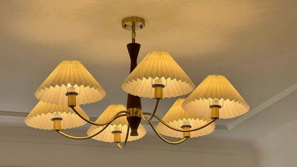 Customer photo review of Pleated Fabric Chandelier, Walnut Wood, 3-Head, 70 cm