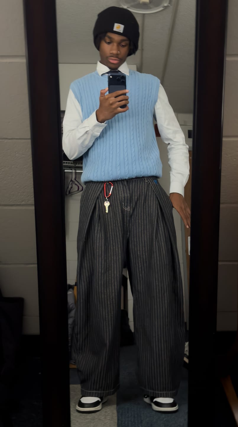 Customer photo review of Aelfric Eden Pinstripe Baggy Barrel Jeans