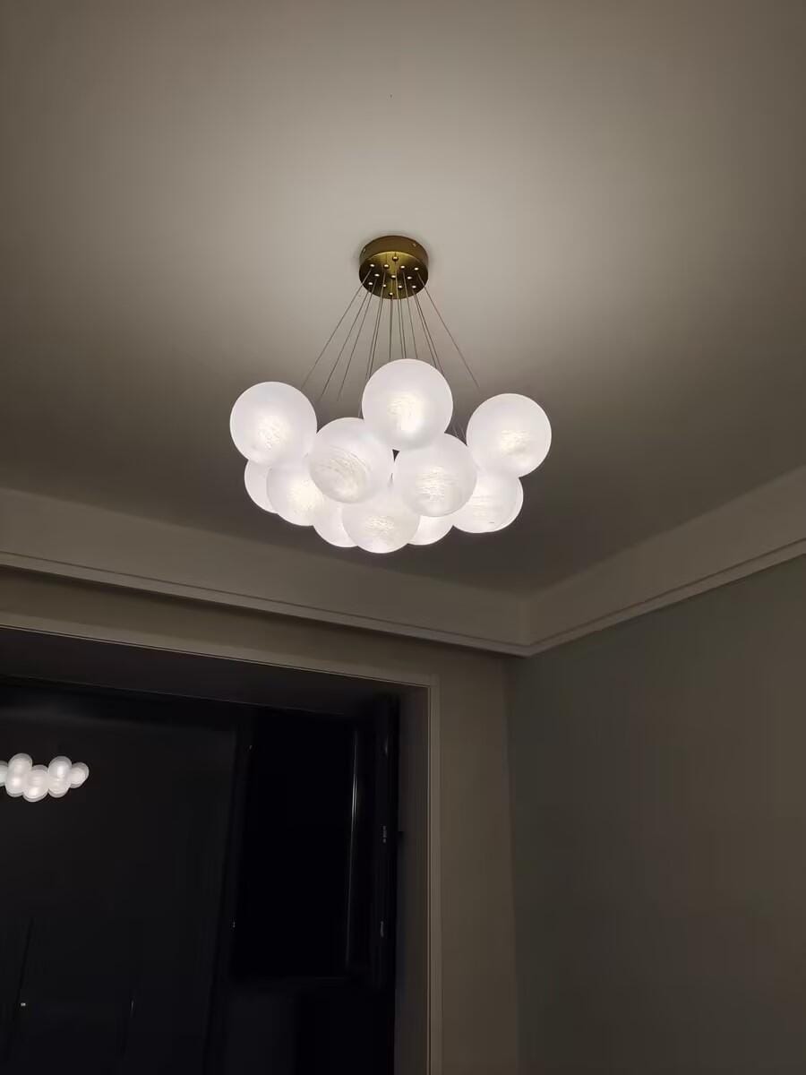 Customer photo review of Frosted Glass Cluster Chandelier, Gold Frame, 7 to 19 Globes