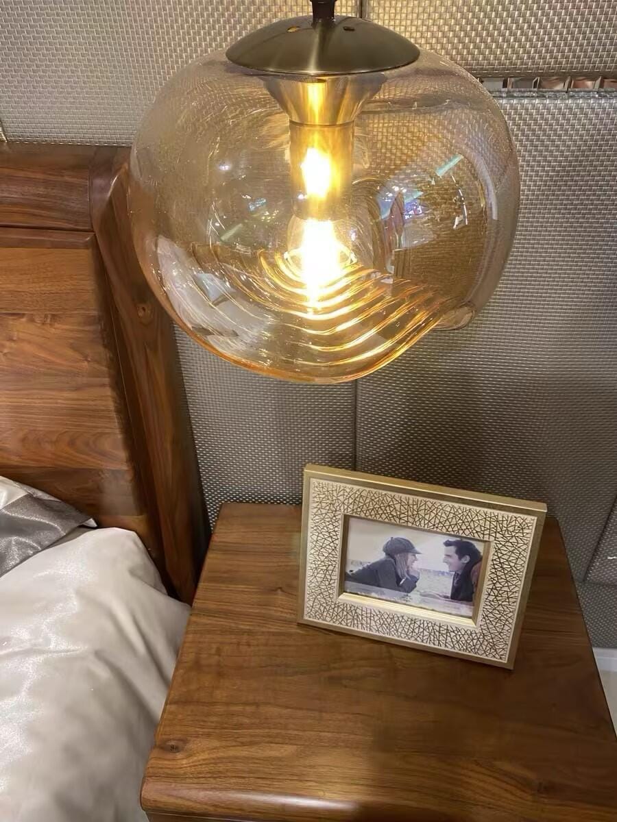 Customer photo review of Glass Pendant Light, Clear or Smoky Grey Shade, Gold or Silver Frame