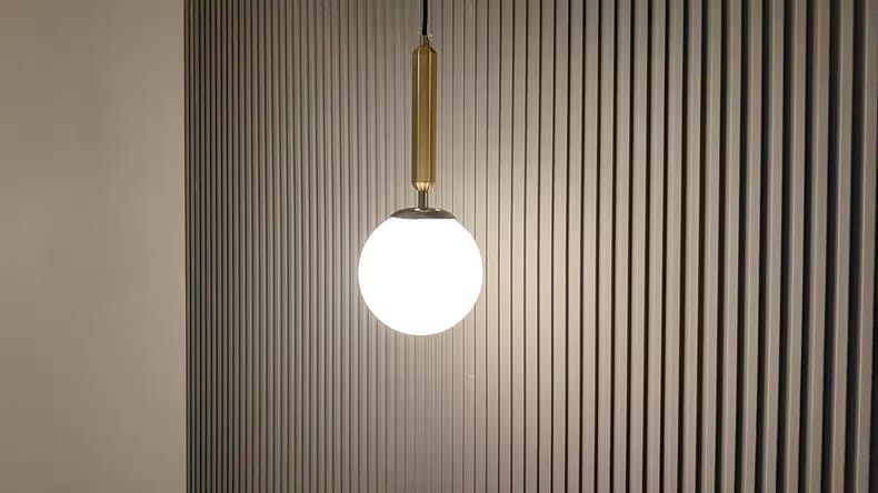Customer photo review of White Glass Sphere Pendant Light, Brass or Black, 20 cm