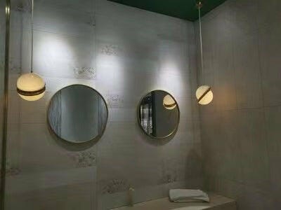Customer photo review of Crescent Brass Pendant Light, Opal Acrylic Sphere, 20 to 40 cm