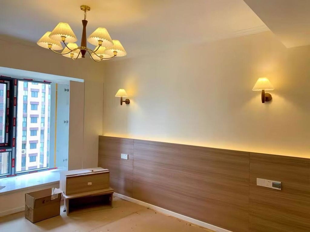 Customer photo review of Pleated Fabric Chandelier, Walnut Wood, 3-Head, 70 cm