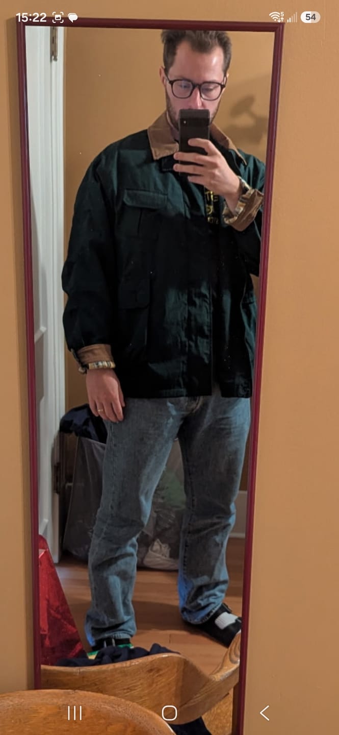 Customer photo review of Corduroy-Lined Collar and Cuffs Water-Repellent Hunting Jacket