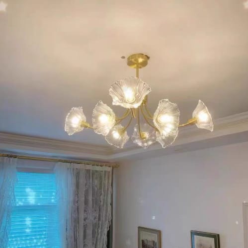 Customer photo review of Brass Chandelier, Clear Glass Petal Shades, 3 to 8 Heads
