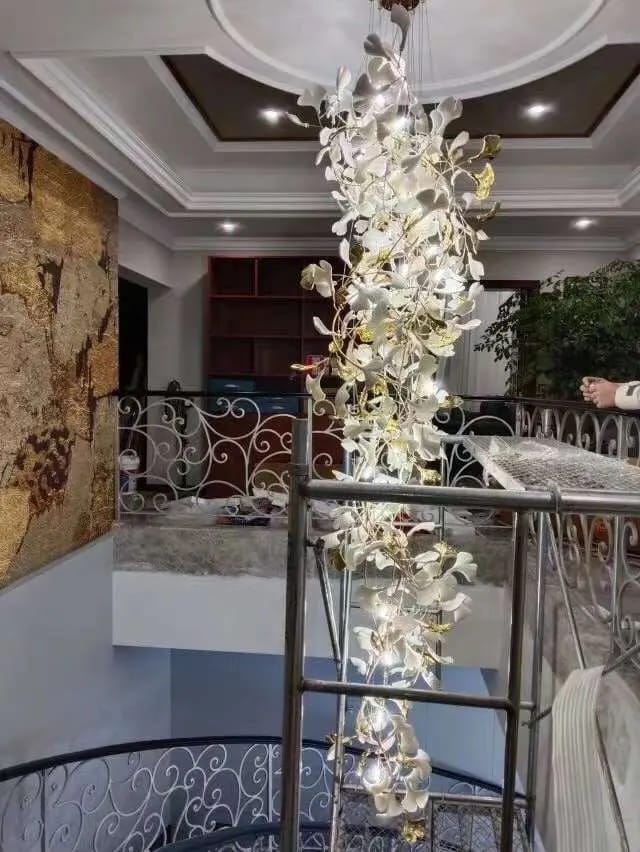 Customer photo review of Ceramic Chandelier Gingko Q, Tiered Leaf Column For Tall Stairwells