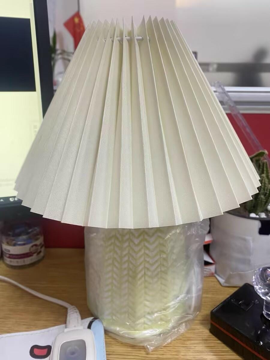 Customer photo review of Pleated Ceramic Table Lamp, Light Green Base, 37 cm, Plug In