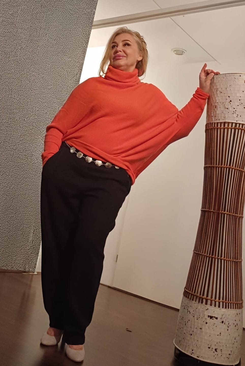 Customer photo review of Asymmetric Draped Roll Neck Jumper - Dark Orange