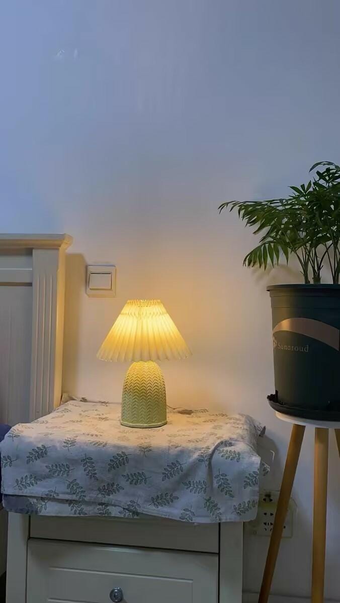 Customer photo review of Pleated Ceramic Table Lamp, Light Green Base, 37 cm, Plug In