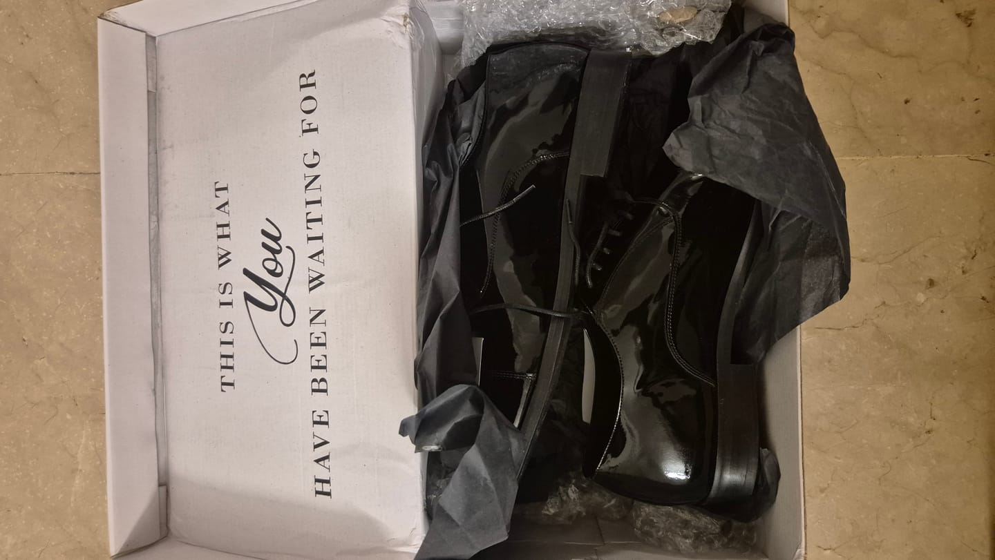 Customer photo review of Black Full Patent Oxfords