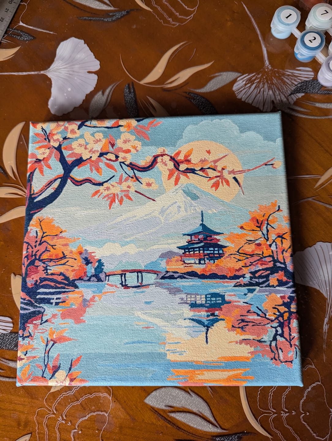 Customer photo review of Mini Peinture par Numéros 20x20cm avec cadre Pagode et Mont Fuji