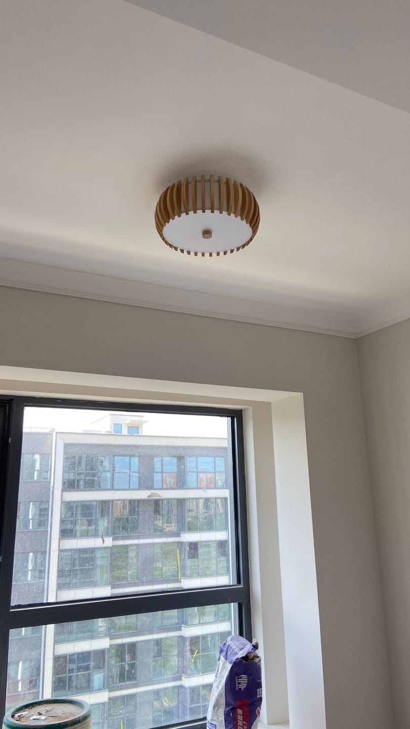 Customer photo review of Wood Flush Mount Ceiling Light, Slatted Frame, 35 to 52 cm