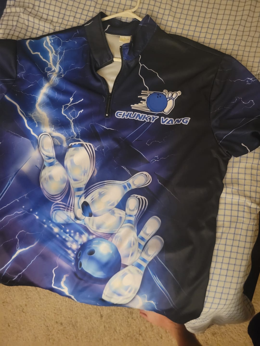 Customer photo review of Blue Lightning Thunder Custom Bowling Team Jersey,Team Bowling Shirts For Men IPHW5152