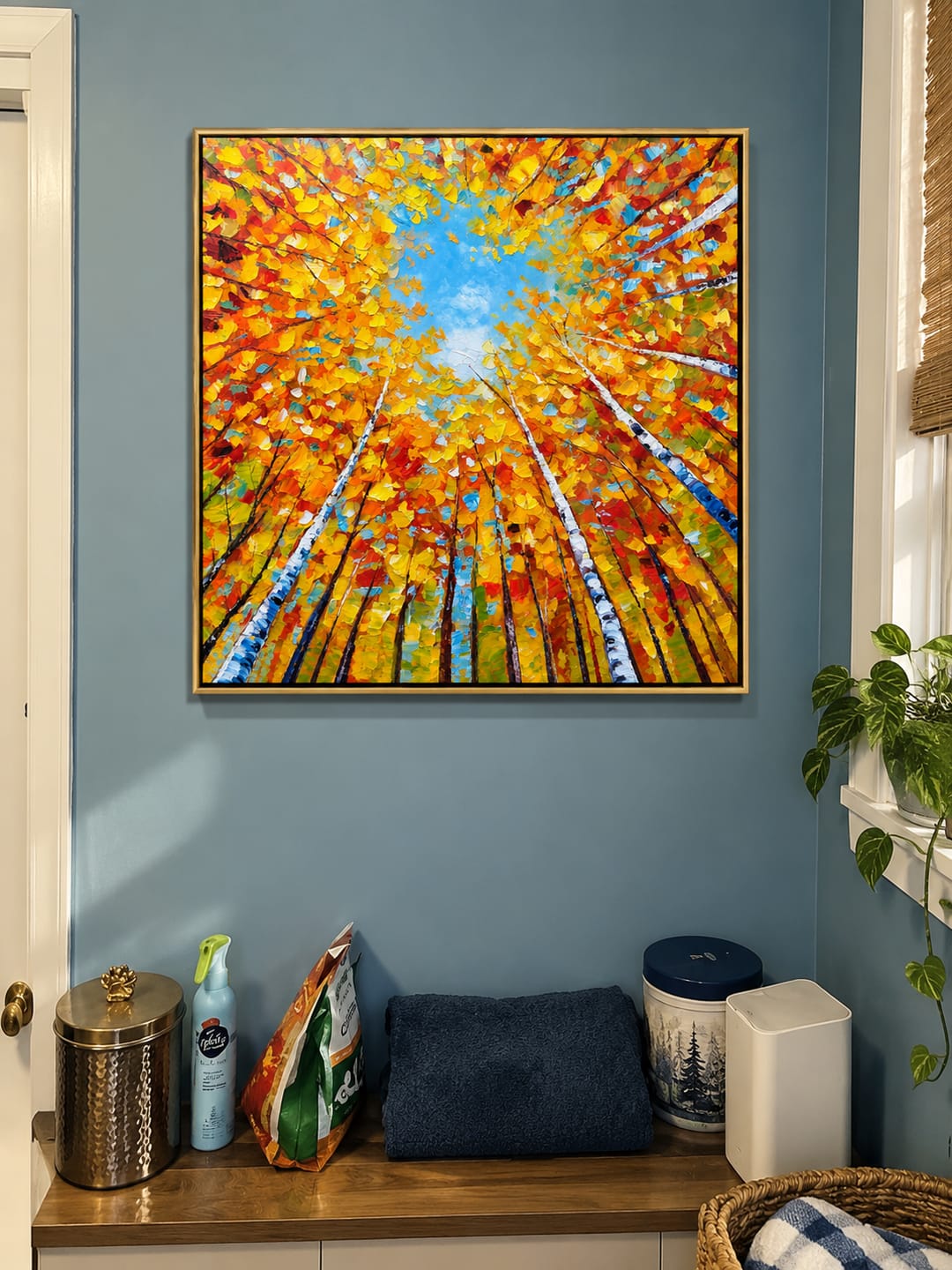 Customer photo review of "Canopy of Light" – Impressionist Birch Forest Upward View Textured Oil Painting
