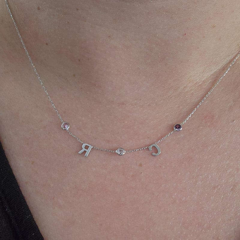 Customer photo review of 14K Gold Birthstone Letter Necklace