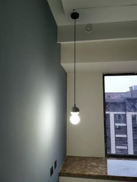 Customer photo review of Cement Sandstone Pendant Light, Opal Glass Sphere, 10 cm