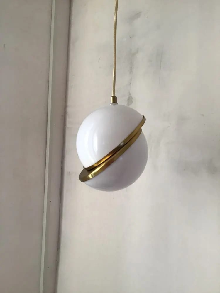 Customer photo review of Crescent Brass Pendant Light, Opal Acrylic Sphere, 20 to 40 cm