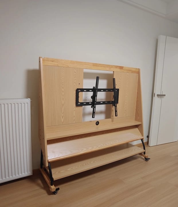 Customer photo review of Mid-Century Modern Wood Movable Adjustable TV Mount TV Stand