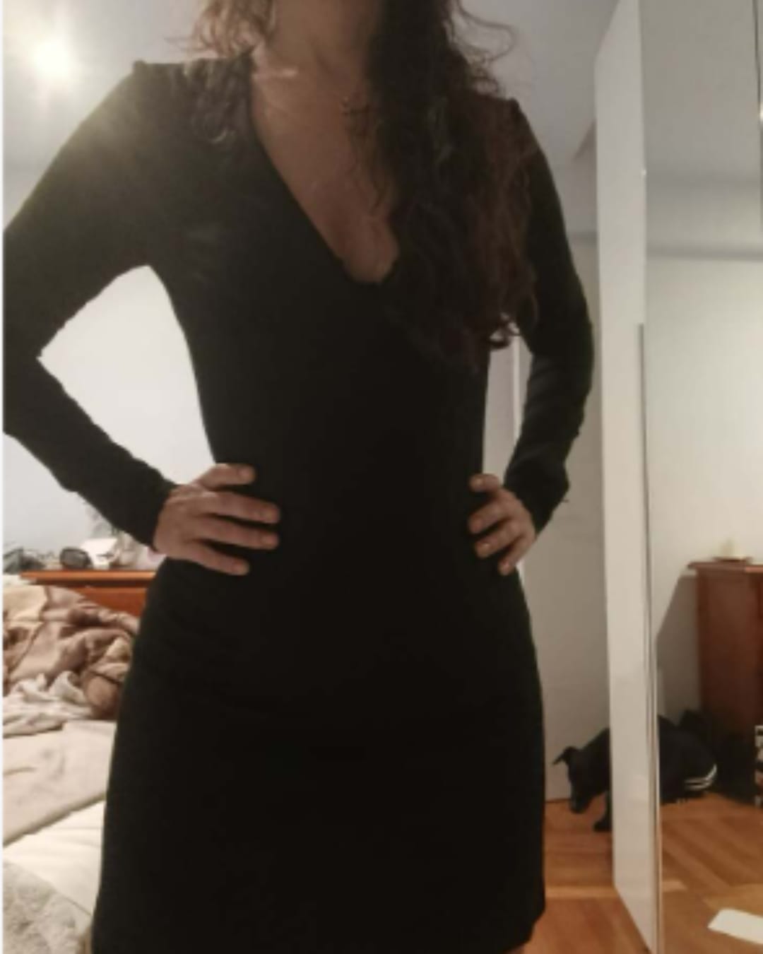 Customer photo review of Vestido Twirl Manga Larga Escote en V con Vuelo