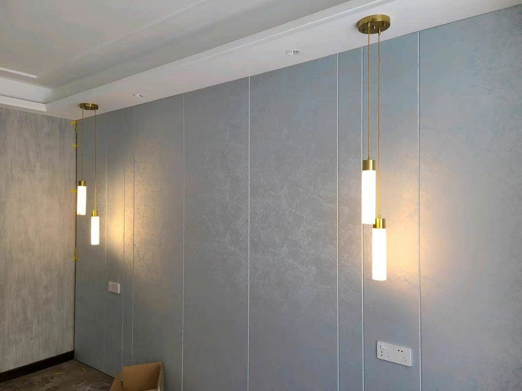 Customer photo review of Alabaster Tube Pendant Light, Brass or Black, Integrated LED