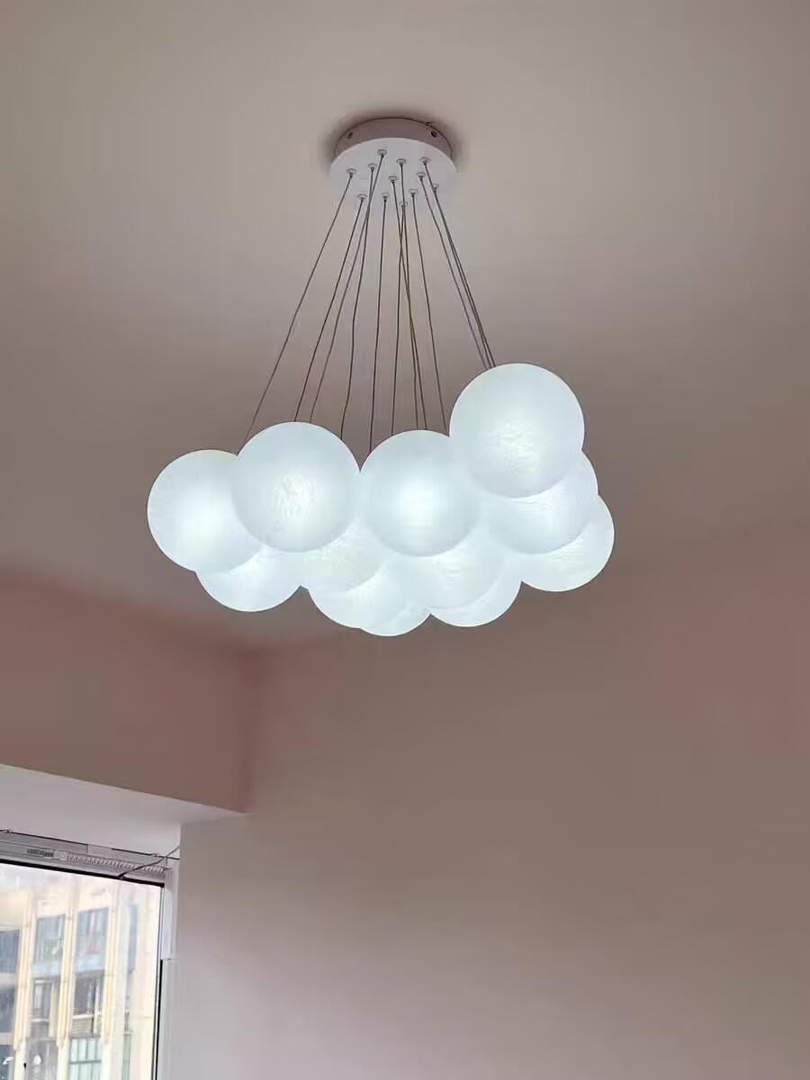 Customer photo review of Frosted Glass Cluster Chandelier, Gold Frame, 7 to 19 Globes