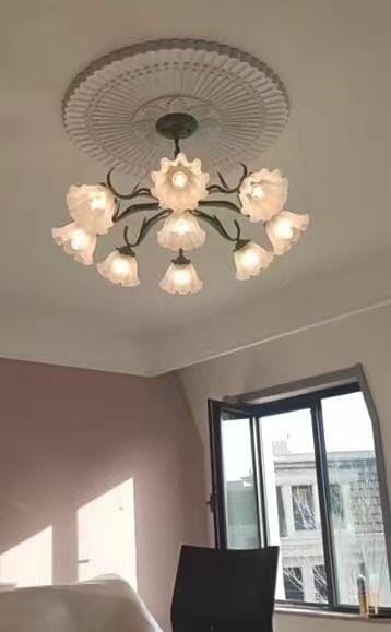 Customer photo review of Green Metal Bouquet Chandelier, White Shades, 32 cm Height