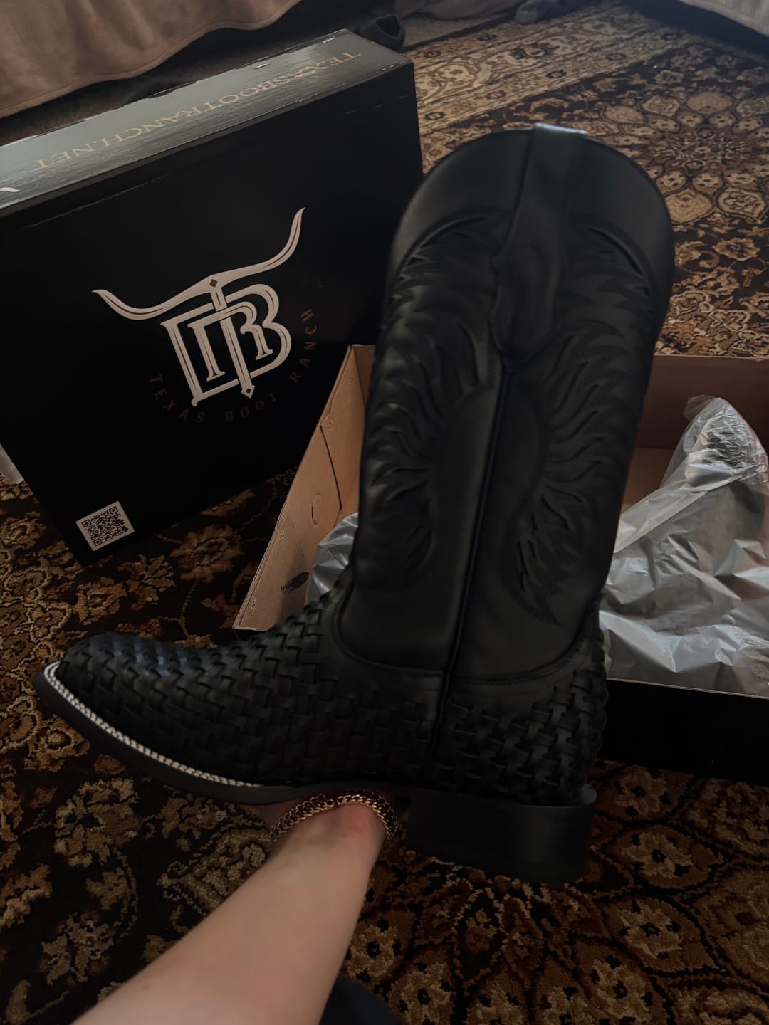 Customer photo review of Black Basketweave Leather Boots - Square Toe