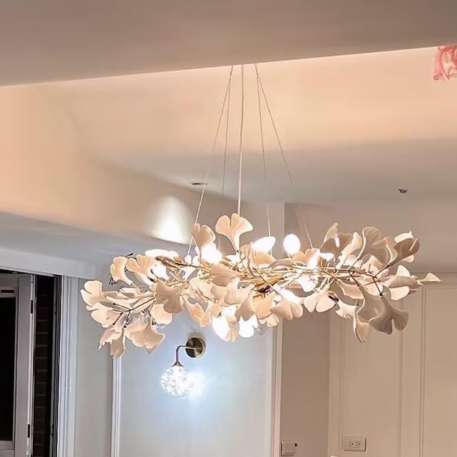 Customer photo review of Chandelier, White Porcelain Ginkgo Leaves, Brass Ring, G9, Dimmable