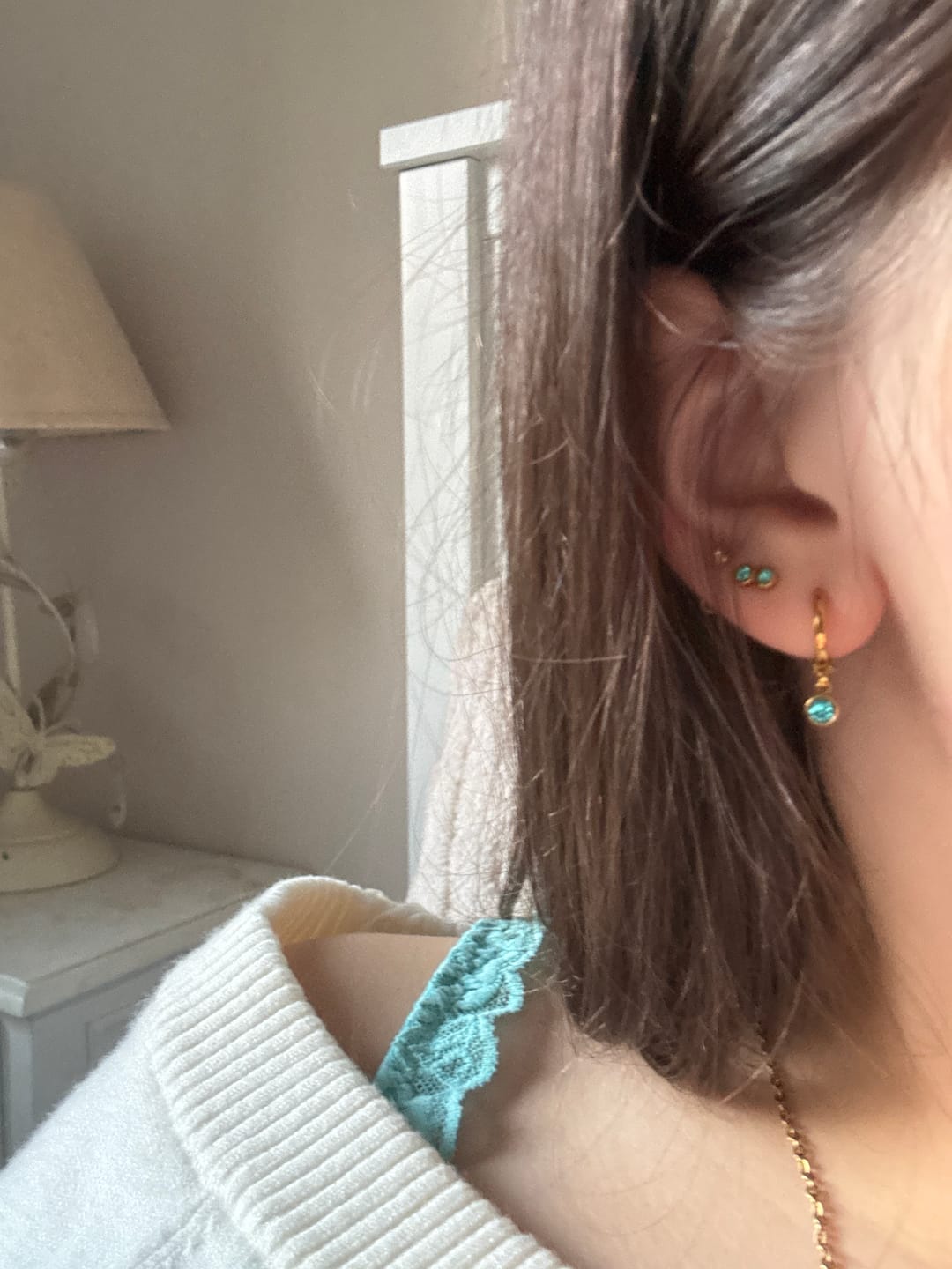 Customer photo review of Molly Gold Crystal Huggie Earrings