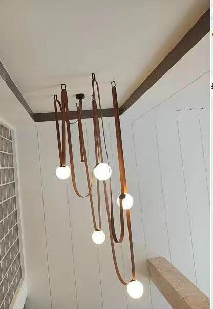 Customer photo review of Multiple Belt Art Pendant Light, Leather or Canvas Glass Globe Chandelier