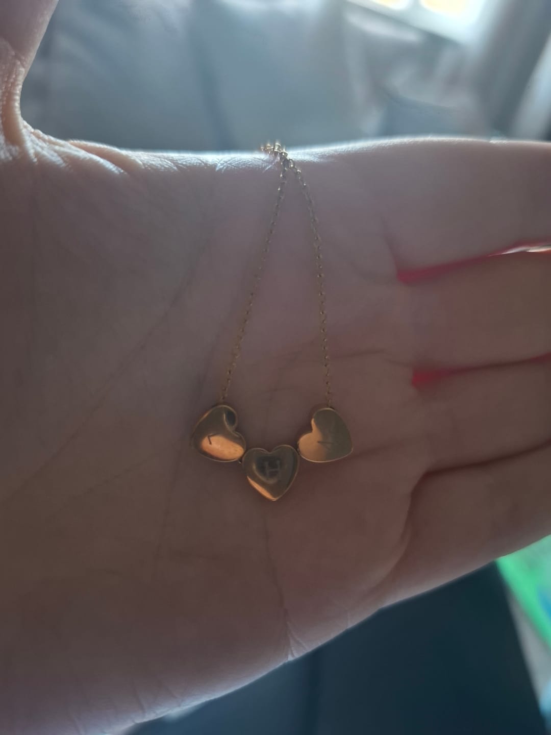 Customer photo review of Amo Heart Triple Bead Necklace in Gold