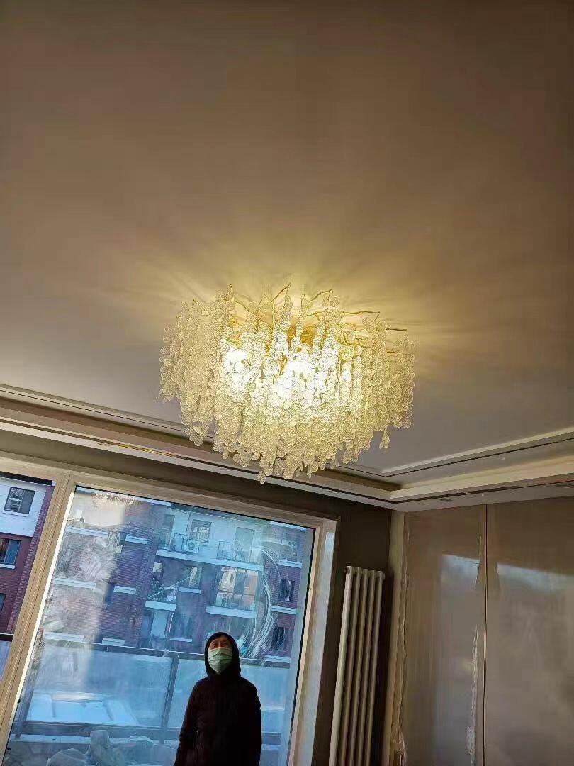 Customer photo review of Frosted Glass Disc Ceiling Light, Cast Aluminium, Gold or Silver