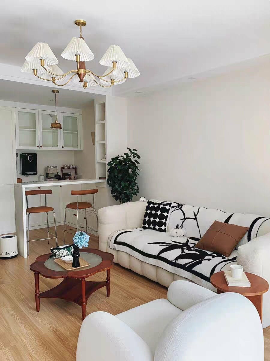 Customer photo review of Pleated Fabric Chandelier, Walnut Wood, 3-Head, 70 cm