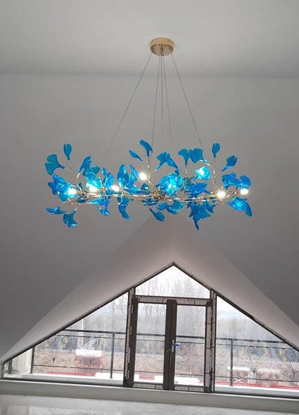 Customer photo review of Ginkgo Leaf Chandelier, Acrylic Leaves, Gold or Chrome Frame, G9