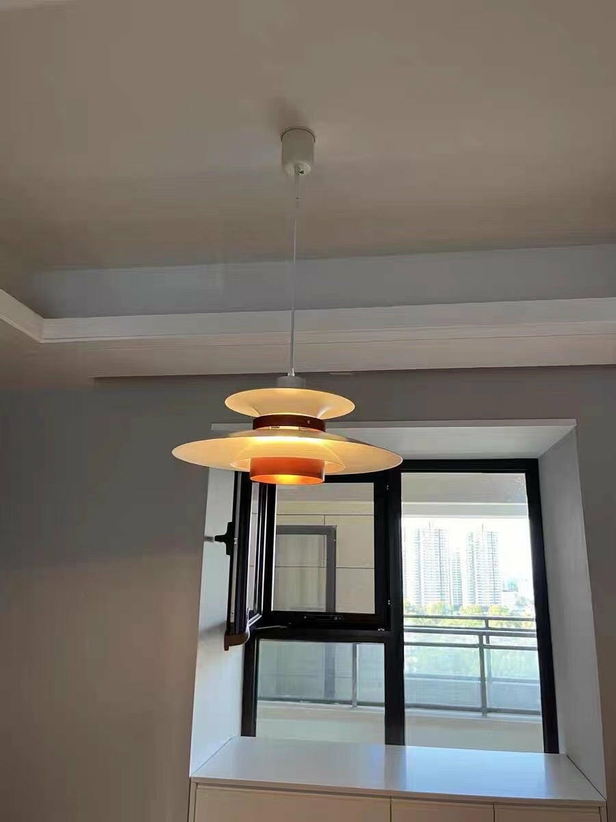 Customer photo review of Pendant Light, Metal Shades on Walnut Rings, 35 cm