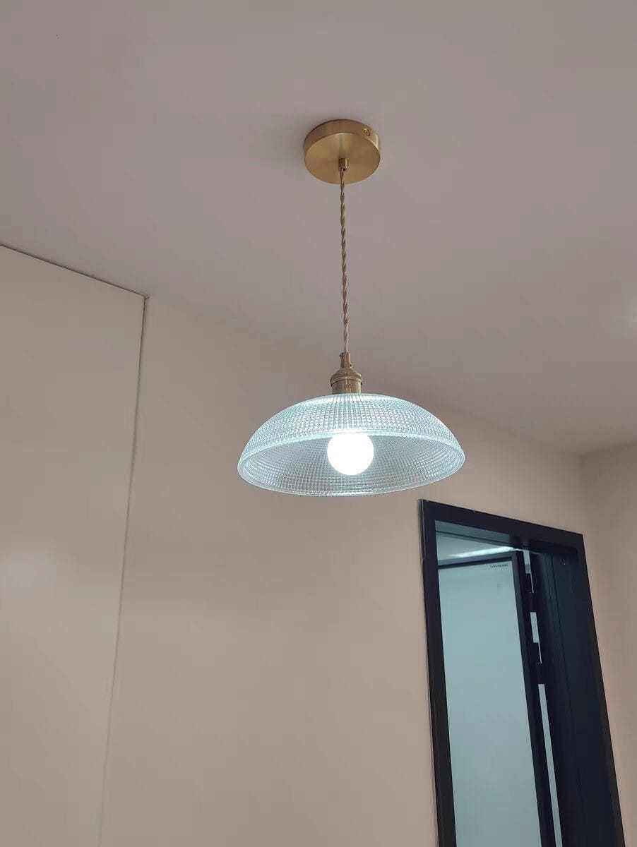 Customer photo review of Brass Pendant Light, Ribbed Glass Shade, 25 cm Wide
