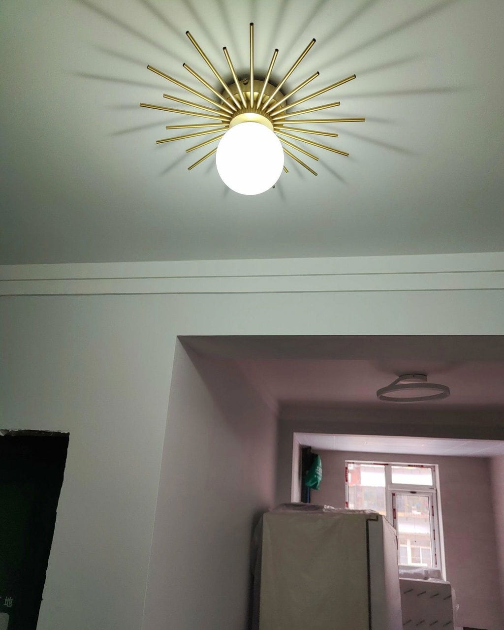 Customer photo review of Brass Ceiling Light, Frosted Glass Globe, Ceiling or Wall Mount