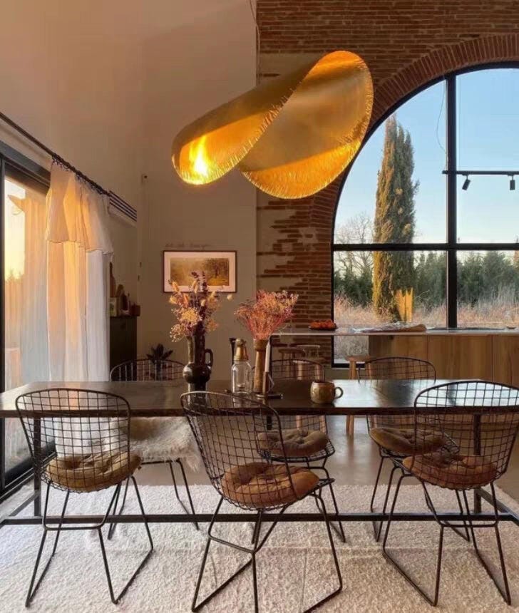 Customer photo review of Hammered Brass Pendant Light, Curved Shade, 1.5 m Cable