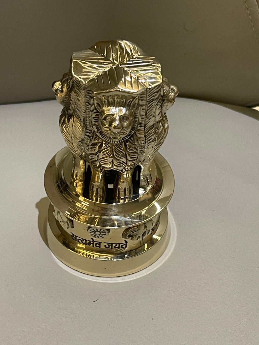 Customer photo review of Brass Ashoka Stambh Idol Vastu Remedy for Authority, Recognition and Government Support for Home, Office Desk and Institutional Spaces | 3 - 7 inch |