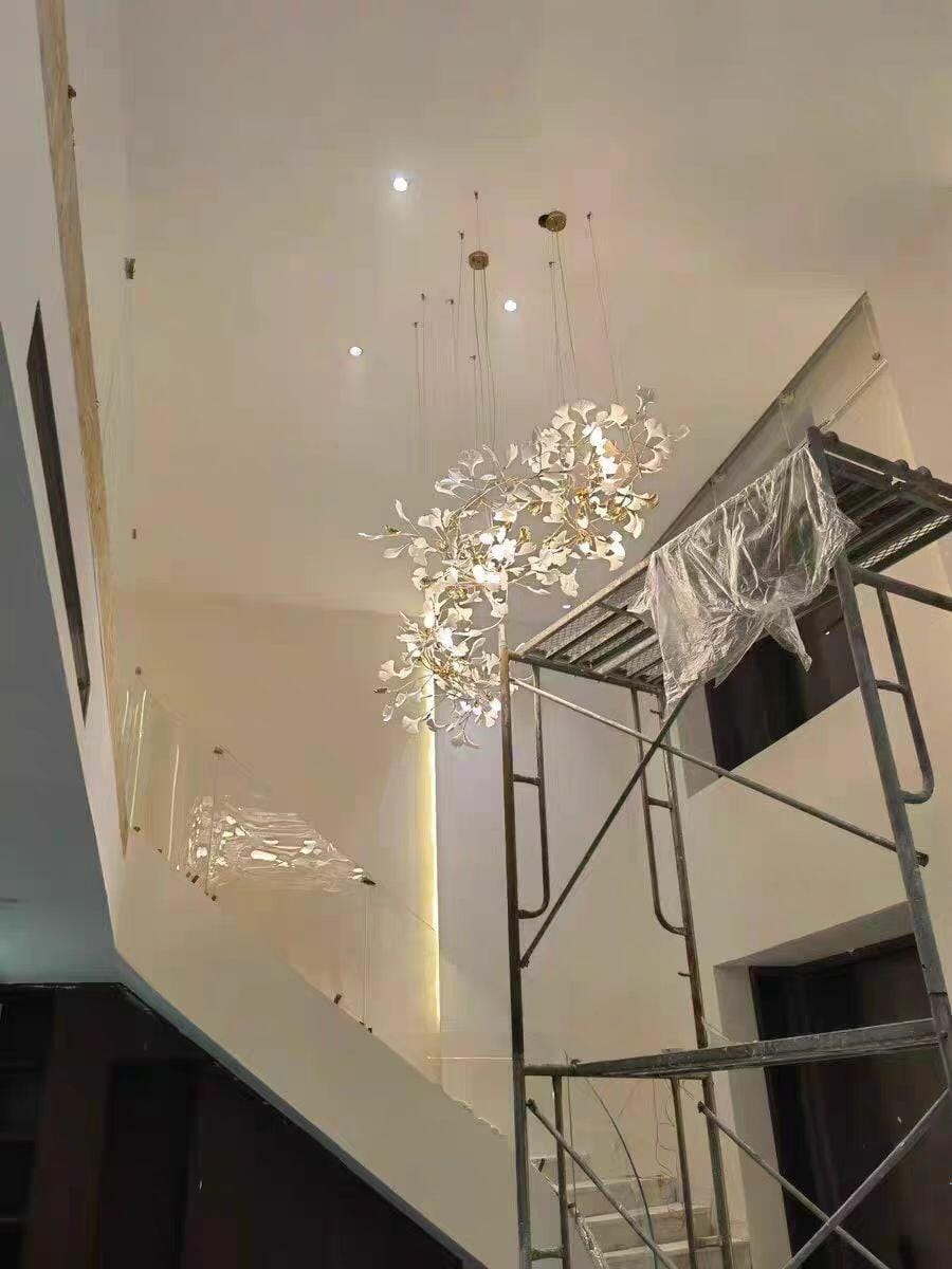 Customer photo review of Gingko Chandelier With Wrapped Porcelain Petals, Brass Column, 4 Sizes