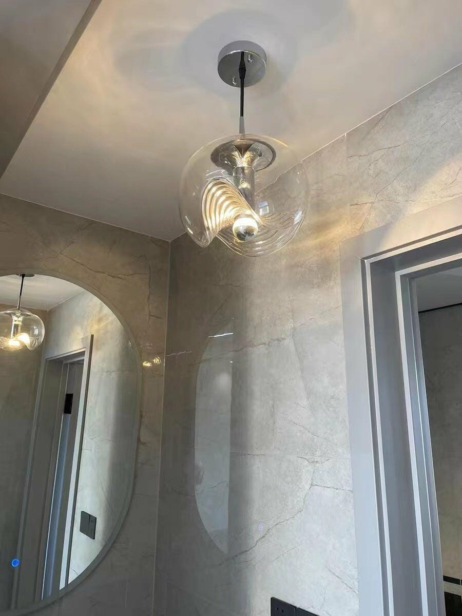 Customer photo review of Glass Pendant Light, Clear or Smoky Grey Shade, Gold or Silver Frame